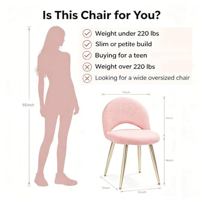 Vanity Chair with Back, Pink Vanity Stool Chair | Boucle Upholstery Armless Makeup Stool with Gold Metal Legs for Bedroom Living Room Kitchen Dinning Room (Gold and Pink) - color: Gold and Pink