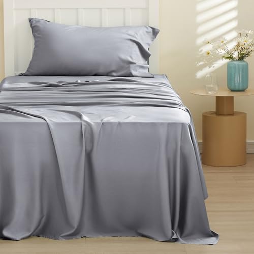 Bedsure PureWoven 100% Rayon Derived from Bamboo, Twin XL Sheets, 3 Pieces | Cooling Sheets for Hot Sleepers, Breathable & Silky Soft, 16" Deep Pocket, Hotel Luxury Bedding, Silver Grey - color: 04 - Silver Grey, size: Twin XL