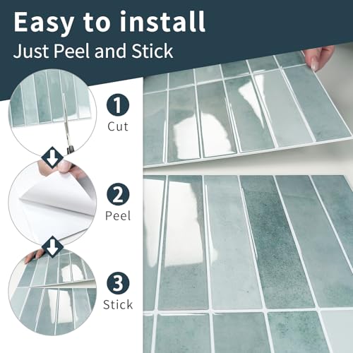 10 Sheets Upgraded Thicker Design Subway Tile Peel and Stick Backsplash | 12”×12”Self Adhesive Wall Tiles Stick on Back Splash for Kitchen,Bathroom,Camper(Azure Blue) - color: Azure Blue