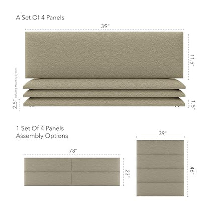 Vänt Wall Mounted Headboard Panels, King/Twin, Boucle Beige - color: Boucle Beige, size: 39"