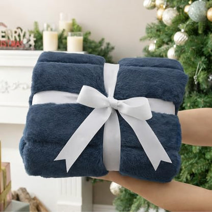 Cozy Bliss Deluxe Sheared Rabbit Faux Fur Throw Blanket, Soft Fuzzy High-Low Sculpted Plush Blanket for Couch, Cozy Home Accent, All Season Use, Blue 50"x60" - color: Stripe - Blue, size: Throw(50" x 60")