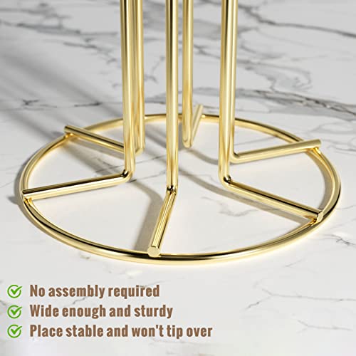 HULISEN Mug Tree for Large Cups, 6 Hook Countertop Coffee Mug Holder, Gold | Cup Rack for Counter, Stable Wide Base, Metal Stand for Kitchen Coffee Bar Display, Space-Saving, No Assembly Required - color: Gold