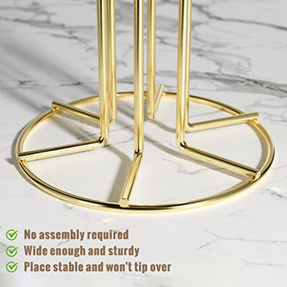 HULISEN Mug Tree for Large Cups, 6 Hook Countertop Coffee Mug Holder, Gold | Cup Rack for Counter, Stable Wide Base, Metal Stand for Kitchen Coffee Bar Display, Space-Saving, No Assembly Required - color: Gold