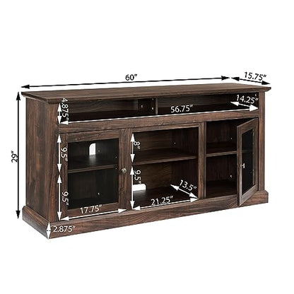 Modern TV Stand for 65 Inch TV, 60 Inch Farmhouse TV Console with Glass Doors and Adjustable Shelves for Living Room, Wood Media Entertainment Center with Cable Management, Brown - color: Brown-f-60.00 X 15.75 X 29.00 Inch