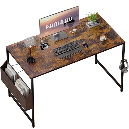 Pamray 47 Inch Computer Desk for Small Spaces with Storage Bag, Home Office Work Desk with Headphone Hook, Small Office Desk Study Writing Table - color: Vintage, size: 47 Inch