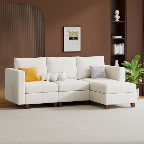 MINCETA Modular Sectional Sofa, Modern Comfy Sofa with Upholstered and Storage Ottoman for Living Room,Bedroom(White, 4 Seat L Shape) - color: White, size: 91.4"W*59.1"D L Shape