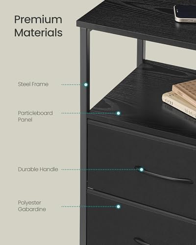 SONGMICS BELLAH Collection - Nightstand with Charging Station and App-Controlled Adjustable LED Lights, Bed Side Table, 2 Drawers and 1 Open Shelf, Modern, Ink Black and Ebony Black ULGS302BH01S - color: Ink Black + Ebony Black, size: 2 Drawers