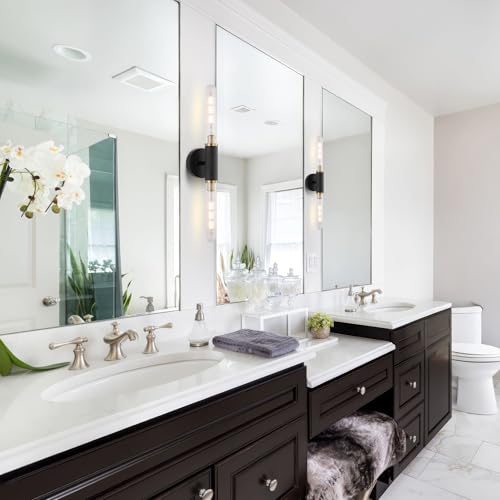 Modern Wall Sconces 24" Knurled Texture Cylinder Bathroom Vanity Lights Fixtures with Clear Striped Glass Shade 2-Lights Brushed Brass Gold Black Indoor Wall Lighting for Bedroom Hallway - color: Gold Black Knurled Texture/Clear