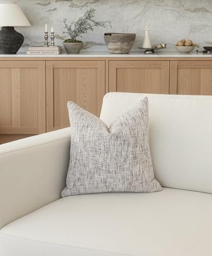 Textured Decorative Throw Pillow Cover Neutral Soft Woven Chenille Accent Boho Farmhouse Couch Cushion Case for Mid Century Modern Home Decor Sofa Bedroom Living Room 18x18 Inch - size: 18" x 18" (Pack of 1)
