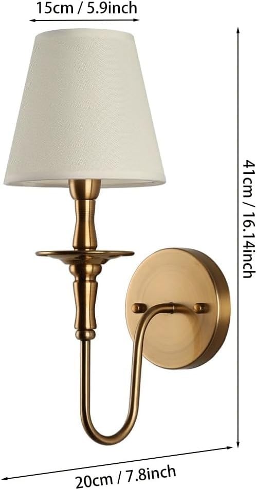 Antique Wall Sconces Battery Operated Set of 2,No Wiring Rechargeable Wall Lights with Remote , Brass Vintage Fabric Shade Wall Lamp Fixtures Gold for Living Room Bedroom Hallway Farmhouse TV