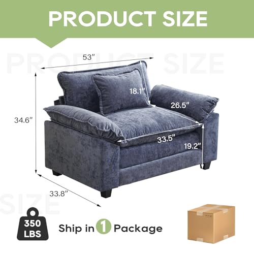 53" Modular Sectional Sofa, Comfy Single Sofa Deep Cloud Couch | Couches for Living Room, Modular Couch, Deep and Wide Seat, Chenille Sofa Sleeper with Throw Pillows, Blue - color: Blue, size: 53 Inch