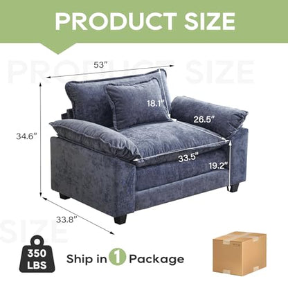 53" Modular Sectional Sofa, Comfy Single Sofa Deep Cloud Couch | Couches for Living Room, Modular Couch, Deep and Wide Seat, Chenille Sofa Sleeper with Throw Pillows, Blue - color: Blue, size: 53 Inch