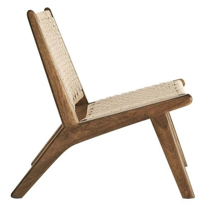 Modway Saoirse Woven Rope Wood Accent Lounge Chair in Walnut Natural - color: Walnut Natural