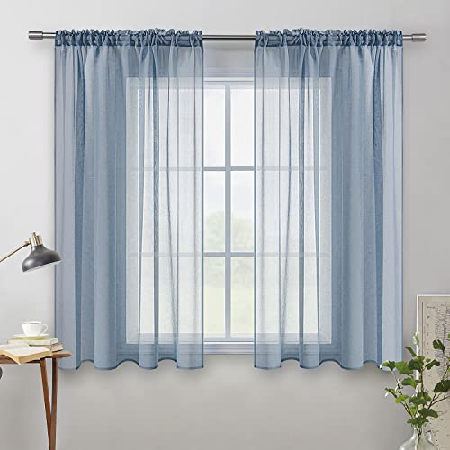 MIULEE Dusty Blue Linen Textured Semi-Sheer Curtains 54W×54L Kitchen | Semi Transparent, Farmhouse, Window Net Panels with Rod Pocket for Bedroom Living Room - color: Dusty Blue, size: 54"W x 54"L (Pack of 2)
