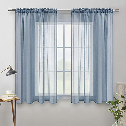 MIULEE Dusty Blue Linen Textured Semi-Sheer Curtains 54W×54L Kitchen | Semi Transparent, Farmhouse, Window Net Panels with Rod Pocket for Bedroom Living Room - color: Dusty Blue, size: 54"W x 54"L (Pack of 2)