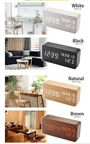 Wood Digital Alarm Clock Desk Time, Date(MM/DD/YY), Day of The Week, Temperature, Nightlight Large LED Display Portable Lamp Bedroom, Office, School, Home, Livingroom, Room (Brown) - color: Brown