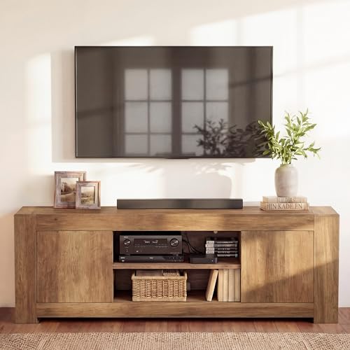 VASAGLE TV Stand, Farmhouse Entertainment Center with Storage Cabinets | Media Console Table for Living Room, Bedroom, for 80 Inch TV, Honey Brown ULTV624K101S - color: Honey Brown, size: 70"L