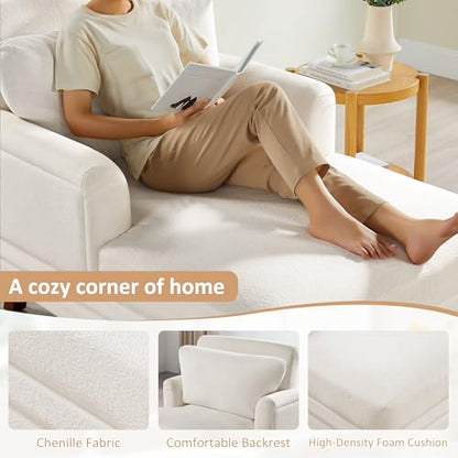 57.48'' Chaise Lounge Chair with Adjustable Backrest, Terry White | Chaise Lounge Chair Indoor, Modern Chaise Lounge Couch, Upholstered Leisure Recliner for Living Room, Apartment, Bedroom - color: White Terry