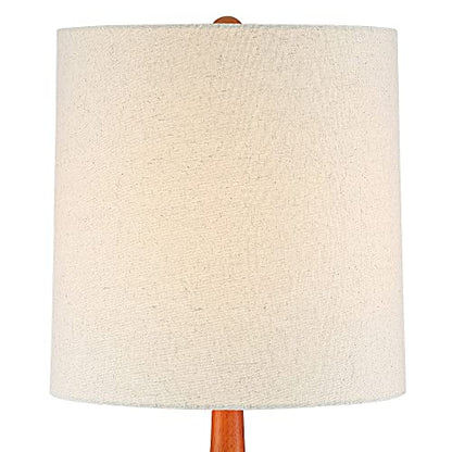 Andi 24 1/2" High Table Lamp Wood Ceramic Mid-Century Modern White | Colors May Vary. Hammered Bronze Brown Living Room Bedroom House Bedside Nightstand Home Office Drum Shade - color: Wood and Dark Hammered Ceramic