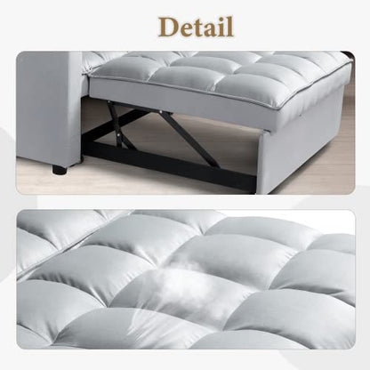 Convertible Sofa Bed,3-in-1 Multi-Functional Velvet Sleeper Couch Pull-Out 48'' Loveseat Bed Chaise Lounge with Adjustable Backrest and Pillows,Hidden Side Table for Living Room,Small Space Grey - color: 3-in-1 Grey Velvet 2 Seater