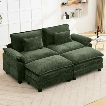 86" Modular Sectional Sofa, Comfy Deep Cloud Couch with Ottoman | Couches for Living Room, Sofa Bed, Modular Couch, Deep and Wide Seat, Chenille Sofa Sleeper with Throw Pillows, Green - color: Green, size: 86 Inch 4