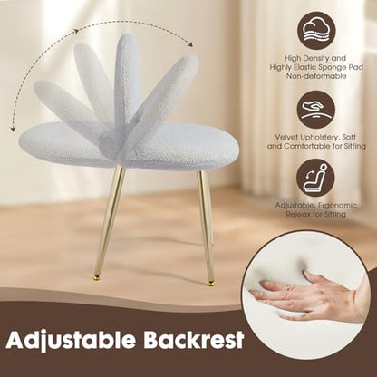 Vanity Chair with Back, Boucle Upholstery Armless Makeup Stool | Gray Vanity Stool with Gold Metal Legs for Bedroom Living Room Kitchen Dinning Room (Gold and Light Gray) - color: Gold and Light Gray