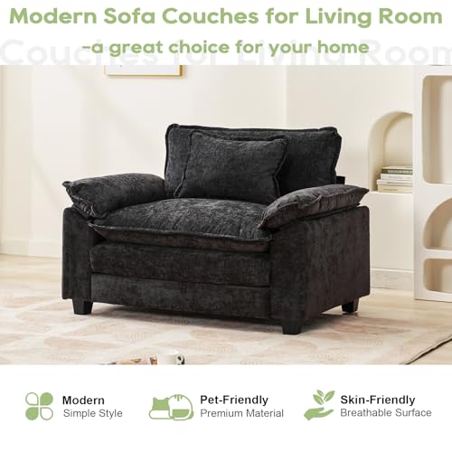 53" Modular Sectional Sofa, Comfy Single Sofa Deep Cloud Couch | Couches for Living Room, Modular Couch, Deep and Wide Seat, Chenille Sofa Sleeper with Throw Pillows, Black - color: Black, size: 53 Inch