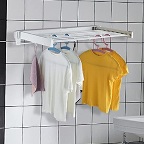 Gdrasuya10 Clothes Drying Racks,Wall-Mounted Retractable Clothes Hanger for Laundry Dryer Room,Rod Laundry Clothes Storage Drying Rack Folding Retractable Dryer Hanger White