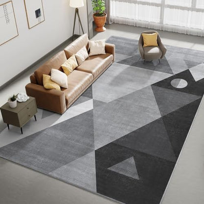 HOMFINE Washable Modern Area Rug - Geometric Style 6x9 Rugs for Living Room, Bedroom, Machine Washable Rug Soft Non Slip Non Shedding Area Rug - Grey, 6'x9' - color: Grey, size: 6' x 9' (Rectangular)