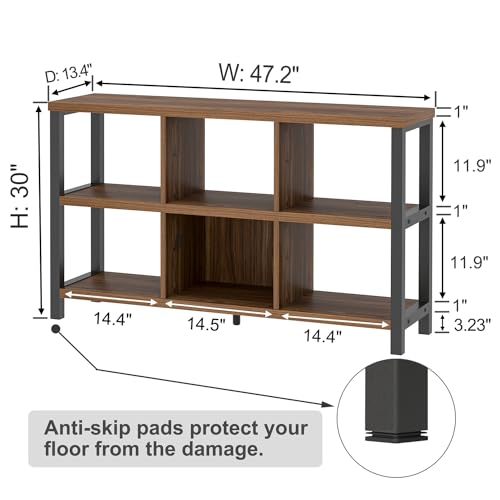 6 Cube Storage Organizer Bookshelf, Industrial Horizontal Low Cubby Bookcase for Living Room Bedroom (Rustic Walnut, 47 Inch) - color: Walnut