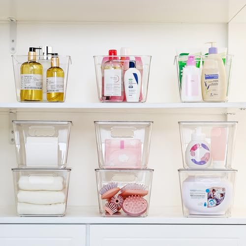 Vtopmart 6 Pack Clear Stackable Storage Bins with Lids, Large Plastic Containers with Handle for Pantry Organizer and Storage,Perfect for Bathroom,Cabinet,Kitchen,Fridge,Closet Organization - size: L( 11"L x 7.5"W x 6"H)