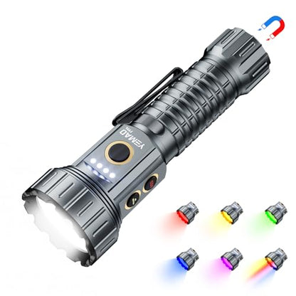 Yemao 2000 Lumen EDC Flashlight Small Rechargeable Flashlight with Memory,Multi-Color Light (Warm Yellow/Red/Green/Blue/UV) with 5 Buttons,Ideal for Home,Outdoor,Emergency Use