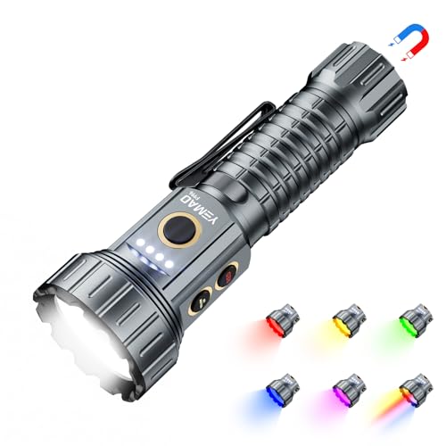 Yemao 2000 Lumen EDC Flashlight Small Rechargeable Flashlight with Memory,Multi-Color Light (Warm Yellow/Red/Green/Blue/UV) with 5 Buttons,Ideal for Home,Outdoor,Emergency Use