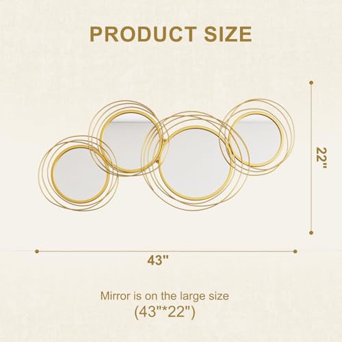 CozyDH Gold Wall Art Mirrors Decor - Decorative Boho Circle Mirror with Metal Frame, Modern Large Wall Sculptures for Living Room, Dining Room, Entryway, Fireplace, Hallway, Bedroom, 43"X22" - color: Gold - 43" L X 22" W