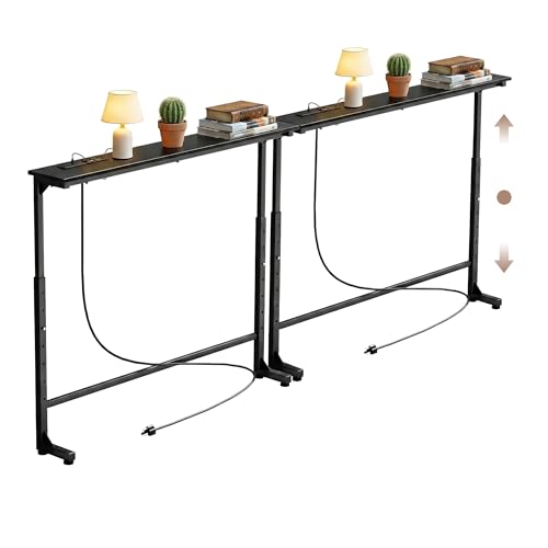 Adjustable Height Narrow Sofa Table with Built-in Power Outlets, 78" Long Console Table Behind Couch Table with Charging Station Skinny Entryway Table for Living Room & Hallway (Black) - color: Black, size: 78IN