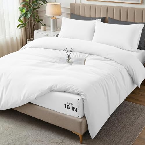Utopia Bedding Duvet Cover Full with Fitted Sheet (54x75) - 2 Pillow Case (20x30) - All Season Luxury Bed in a Bag with Zippered Duvet Cover - No Comforter (White) - color: White, size: Full - Duvet Cover with Fitted Sheet