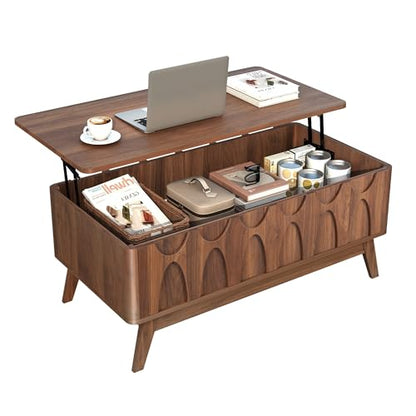 Bifins Coffee Table, Lift Top Coffee Table with Hidden Compartment | Mid Century Modern Coffee Table with Storage, Rectangular Center Table with Lift Tabletop for Living Room - color: Walunt