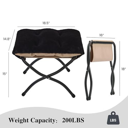 15"(H) Folding Ottoman, Set of 2, Foldable Footrest Stool, Small Foot Stool for Couch, Collapsible Foot Rest Ottoman for Sofa, Accent Padded Ottomans for Living Room, Bedroom, Black - color: Black 2pcs