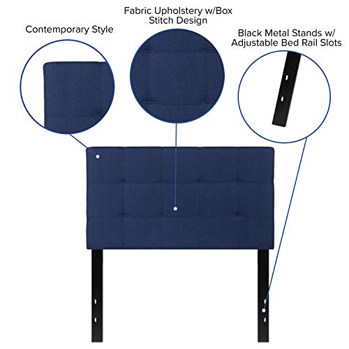 EMMA + OLIVER Size Headboard in Navy Twin Quilted Tufted Headboard | Adjustable Bed Rail Slots, Fabric Upholstered - color: Navy, size: Twin