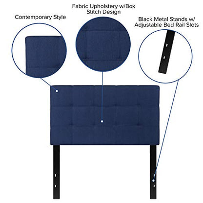 EMMA + OLIVER Size Headboard in Navy Twin Quilted Tufted Headboard | Adjustable Bed Rail Slots, Fabric Upholstered - color: Navy, size: Twin