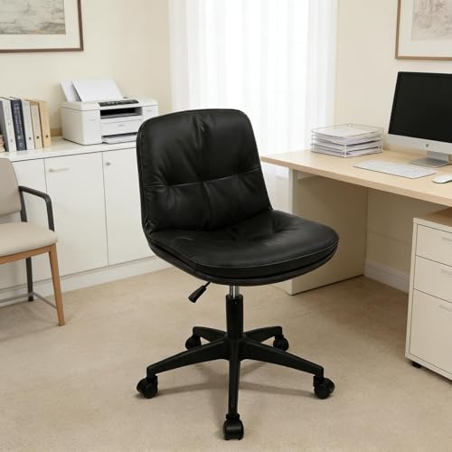Office Chair, Ergonomic Desk Chair with Padded Cushion & Backrest, Adjustable Height & 360° Swivel, Armless Task Chair for Home Office, Computer Desk & Vanity Black - color: Black