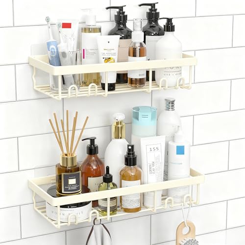 Moforoco Shower Caddy Shelf Organizer Rack, Self Adhesive Black Bathroom Shelves Basket, Home Farmhouse Wall Inside Organization and Storage Decor Rv Accessories, First Camper Apartment Essentials - color: Creamy White, size: Medium