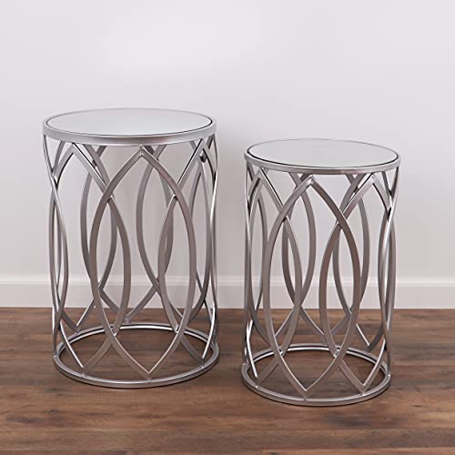 Nested Metal Side Tables - Set of 2 for Living Room & Bedroom (Silver) - color: Trinity - Silver
