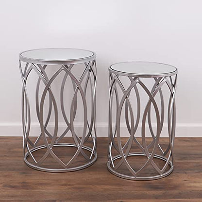 Nested Metal Side Tables - Set of 2 for Living Room & Bedroom (Silver) - color: Trinity - Silver