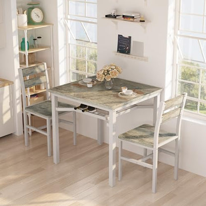 Hooseng 3 Piece Dining Table Set for 2, Small Wooden Kitchen Table with Storage, Farmhouse Square Dinette Set for Dining Room, Breakfast Nook, Apartment, Small Space - color: Grey