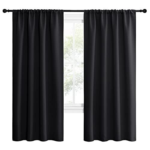 NICETOWN Living Room Blackout Shades - All Season Rod Pocket Thermal Insulated Solid Blackout Curtains/Drapes for Living Room (Set of 2, 42 inches by 72 Inch, Black) - color: Black, size: 42"W x 72"L (Pack of 2)