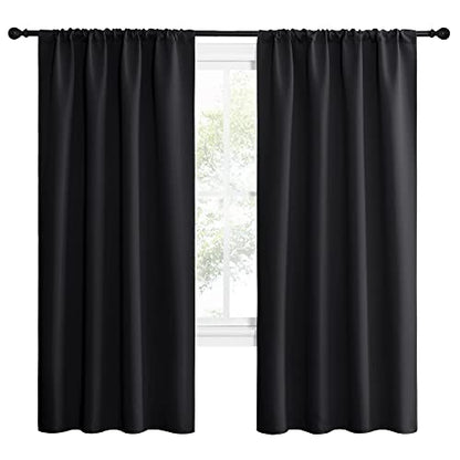 NICETOWN Living Room Blackout Shades - All Season Rod Pocket Thermal Insulated Solid Blackout Curtains/Drapes for Living Room (Set of 2, 42 inches by 72 Inch, Black) - color: Black, size: 42"W x 72"L (Pack of 2)