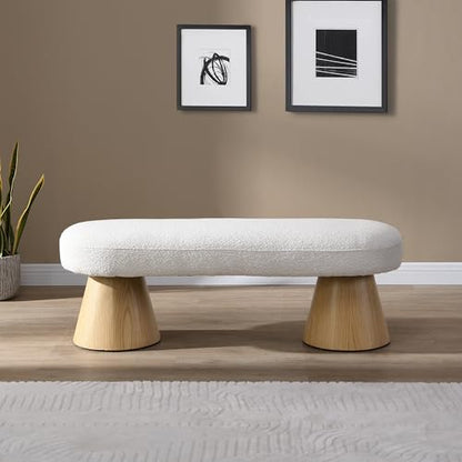 49" Upholstered Dining Bench Boucle Ottoman, End of Bed Entryway Benches, Modern Dining Bench Shoe Stool for Indoor Bedroom Living Dining Room 300 LBS Weight Capacity (49" Beige) - color: 49" Beige