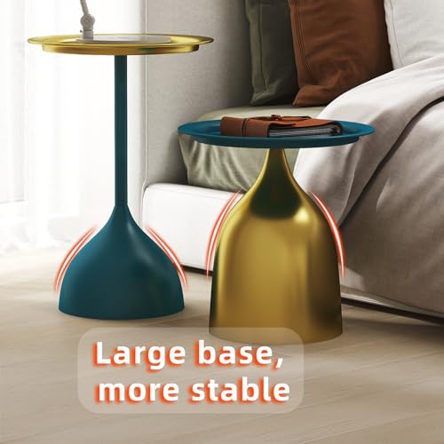 Benkyo Blue and Gold Nesting Tables Pedestal Coffee Table Set of 2 Round Side Tables Metal End Table Small Circle Modern Sofa Table for Living Room - color: Blue and Gold