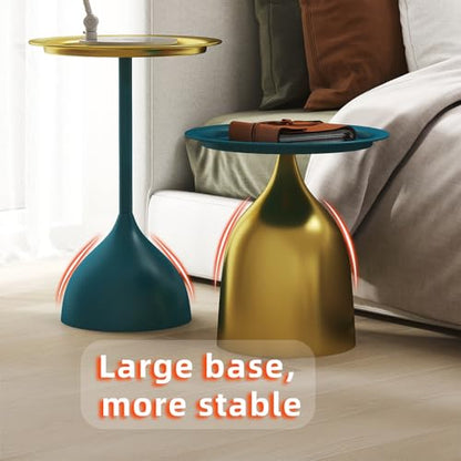 Benkyo Blue and Gold Nesting Tables Pedestal Coffee Table Set of 2 Round Side Tables Metal End Table Small Circle Modern Sofa Table for Living Room - color: Blue and Gold